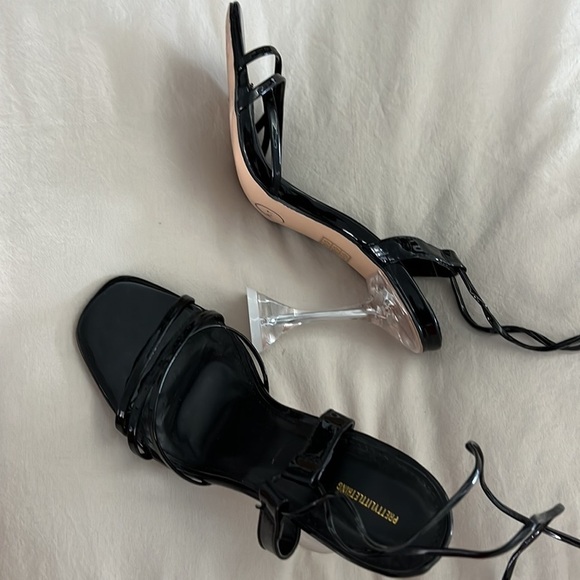 Black High Cake Stand Heel  Strappy Sandals - Picture 6 of 8